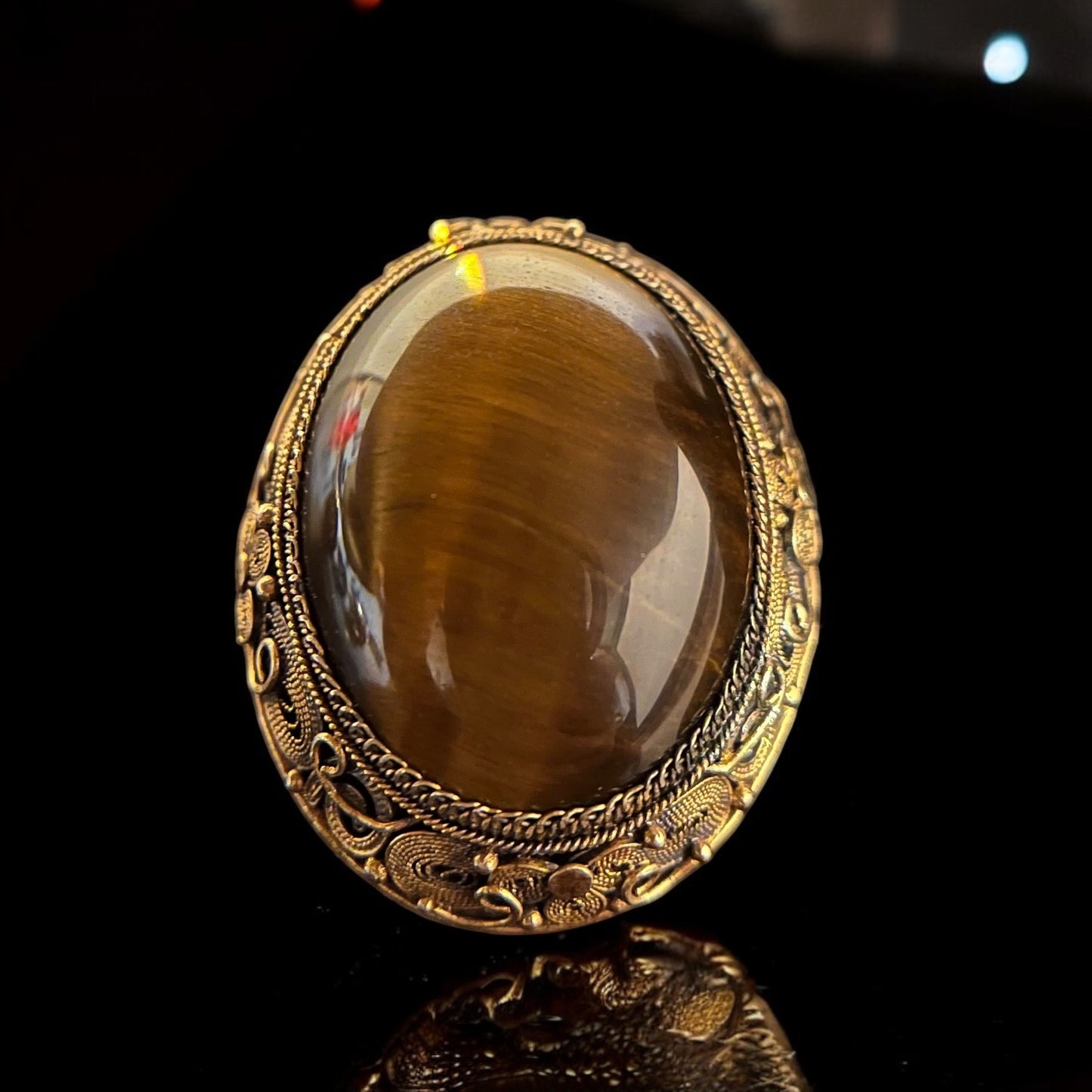 Broche œil de tigre 1950-70