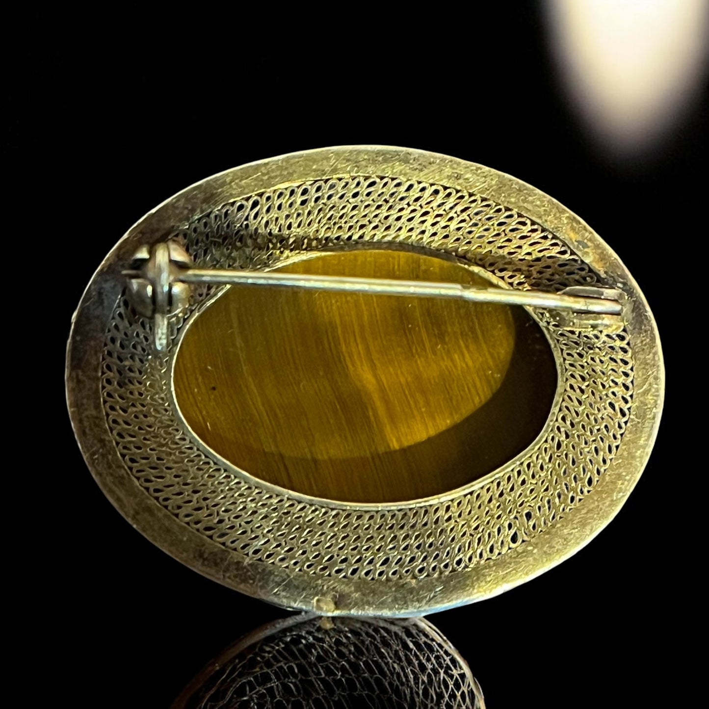 Broche œil de tigre 1950-70