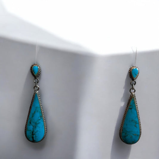 Boucles pendantes vintage argent & turquoise