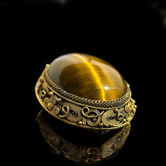 Broche œil de tigre 1950-70